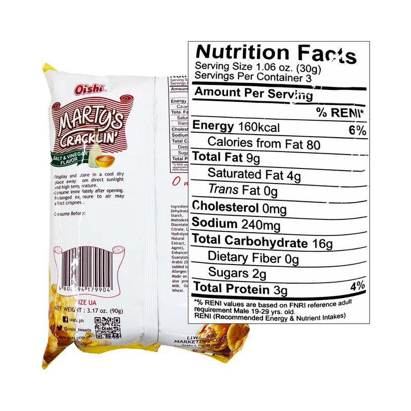 Oishi Marty's Cracklin' Salt And Vinegar 90g