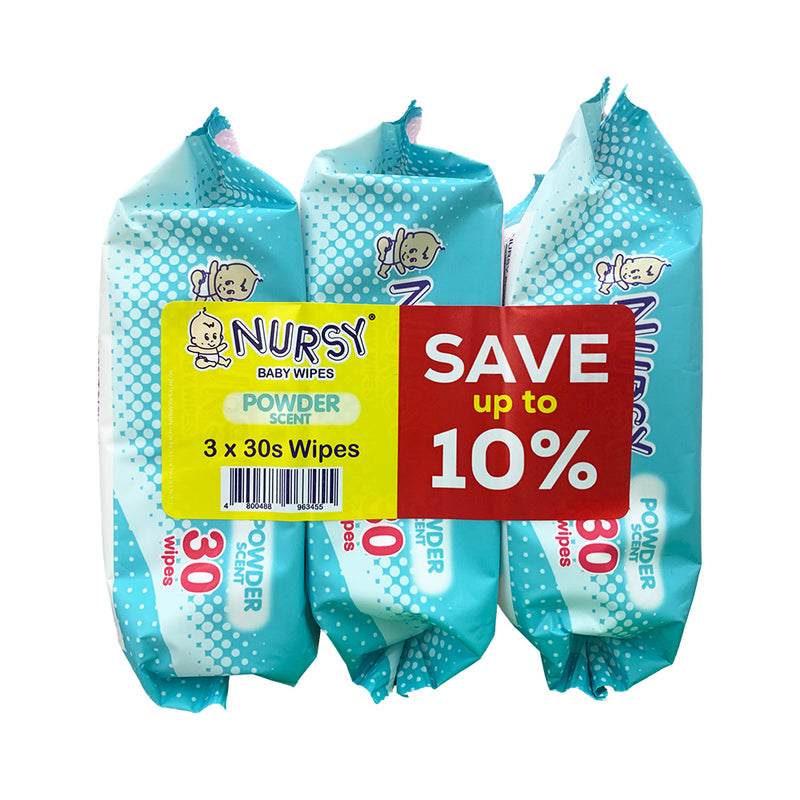 Nursy Baby Wipes in Powder Scent 30's x 3's