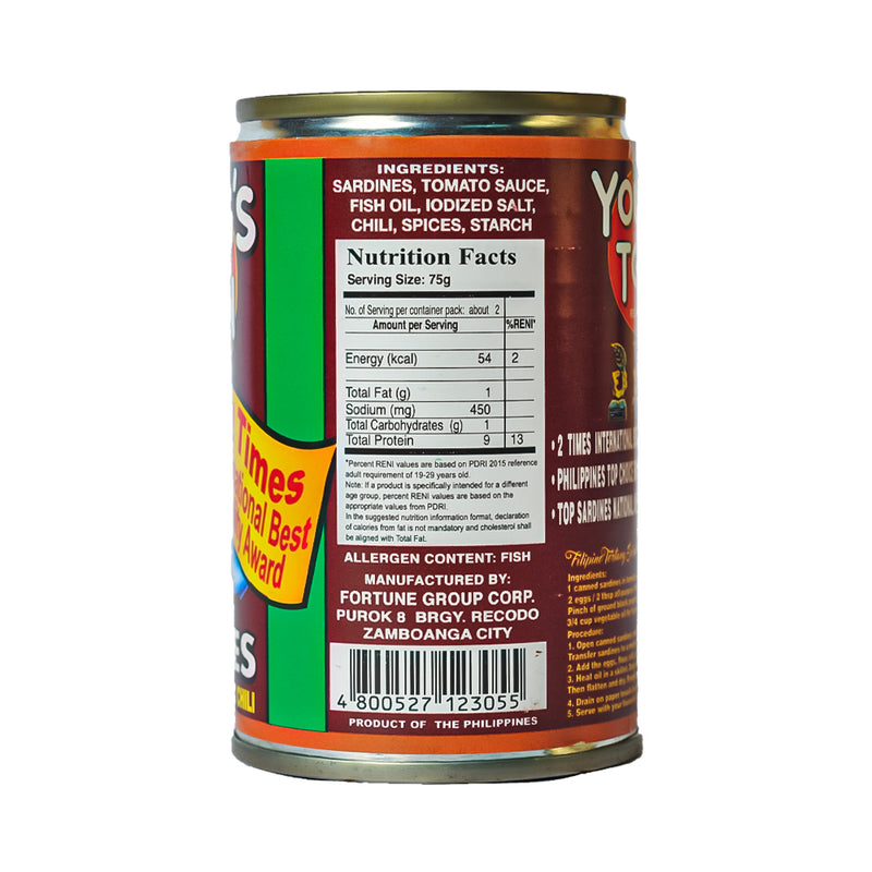 Young's Town Sardines In Tomato Sauce With Hot Chili EOC 155g