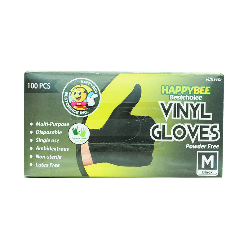 Happy Lea's Happybee Vinyl Gloves Black Medium 100's