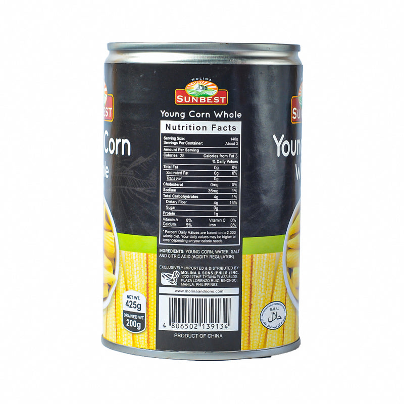 Sunbest Young Corn Whole 425g