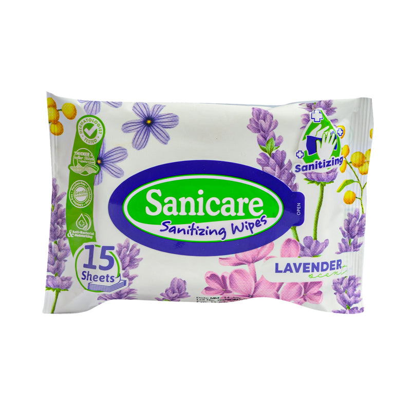 Sanicare Cleansing Wipes Lavender Scents 15 Sheets