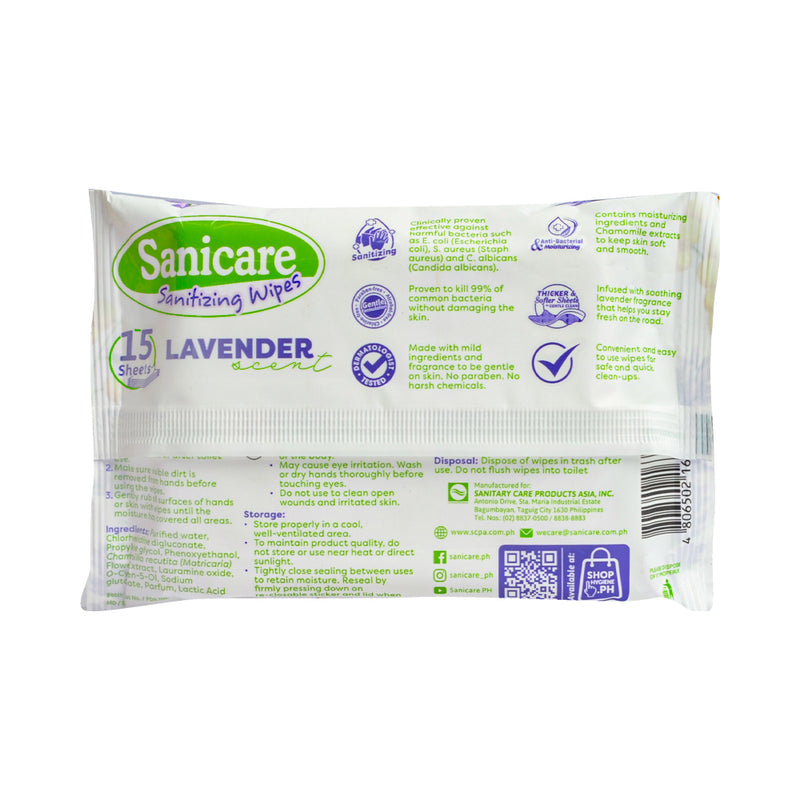Sanicare Cleansing Wipes Lavender Scents 15 Sheets