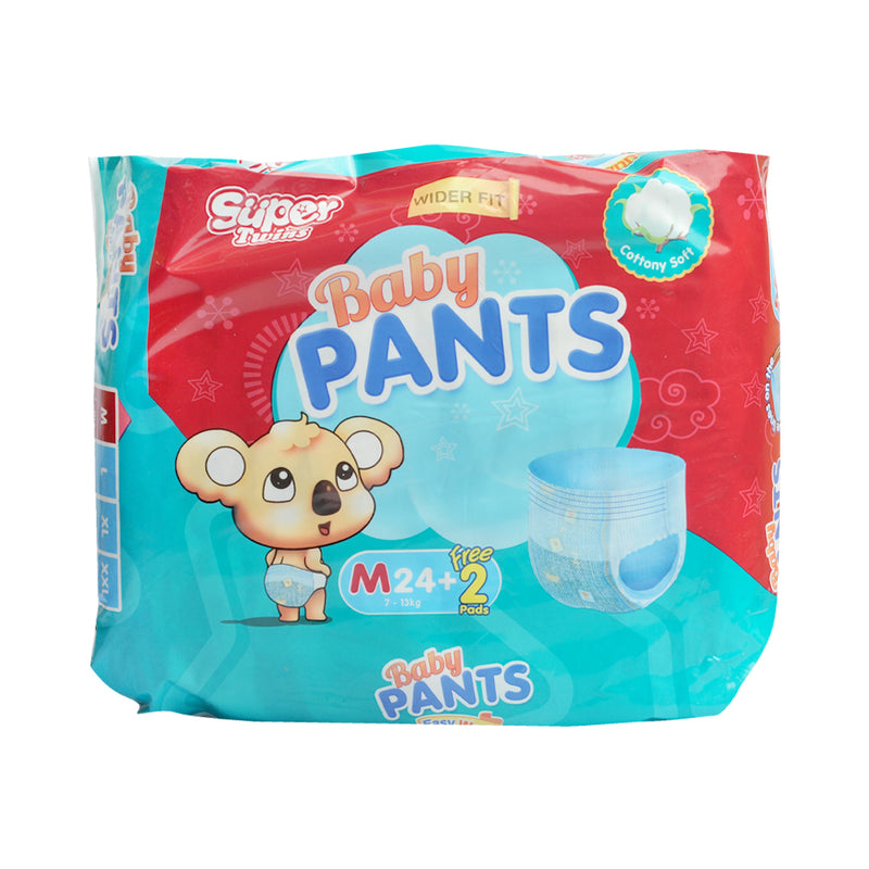 Super Twins Baby Pants Diaper Big Pack Medium 24's + 2 Pads