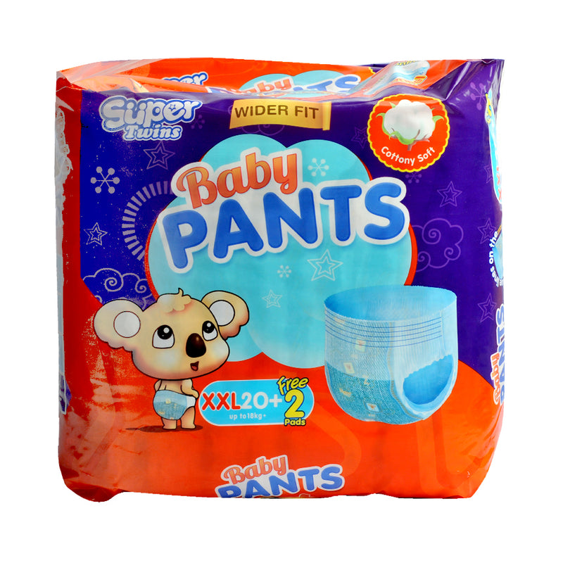 Super Twins Baby Pants Diaper Big Pack XXL 20's + 2 Free Pads