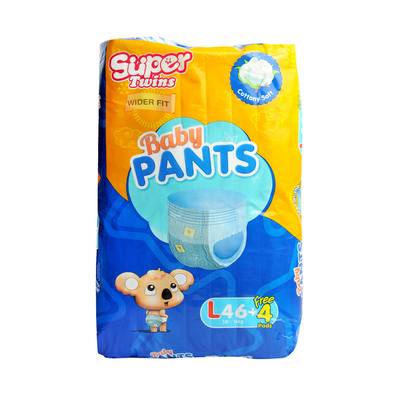 Super Twins Baby Pants Diaper Jumbo Pack Large 46's + 4 Free Pads