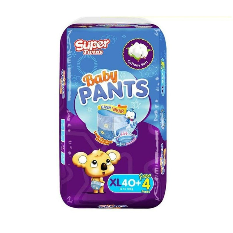 Super Twins Baby Pants Diaper Jumbo Pack XL 40's + 4 Free Pads