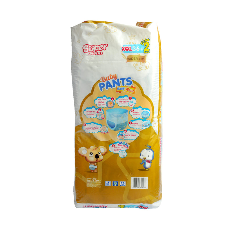 Super Twins Baby Pants Diaper Jumbo Pack XXXL 36's + 2 Free Pads