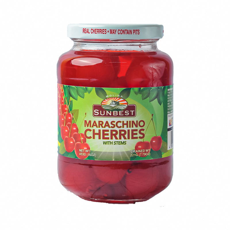 Sunbest Maraschino Cherries With Stem 456g (16oz)