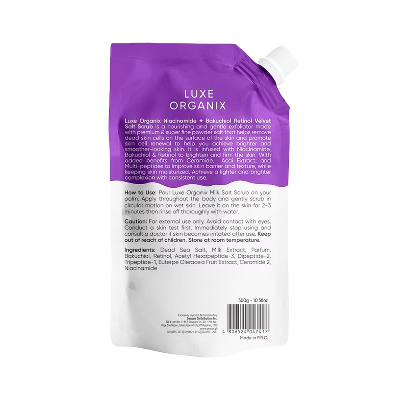 Luxe Organix Niacinamide + Bakuchiol Retinol Velvet Salt Scrub 300g