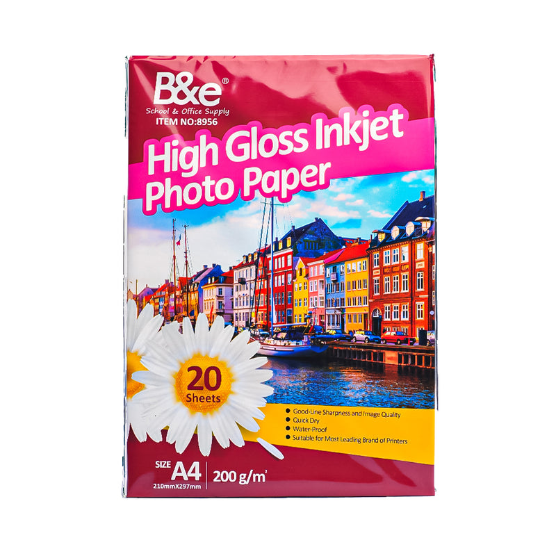 B And E High Gloss Photo Paper A4 20's