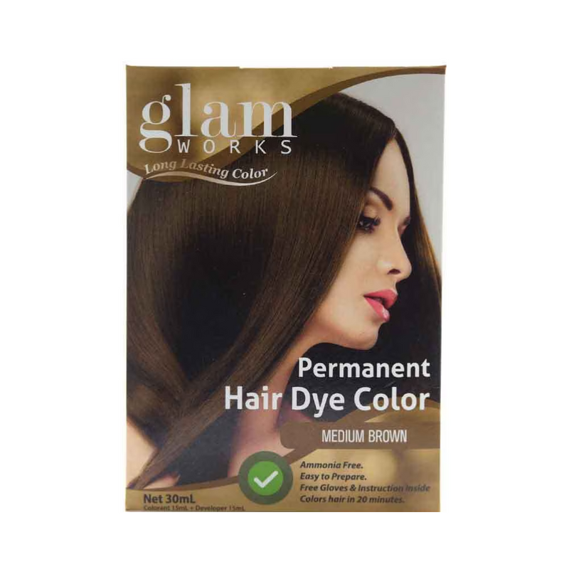 Glamworks Permanent Hair Dye Color Medium Brown 30ml