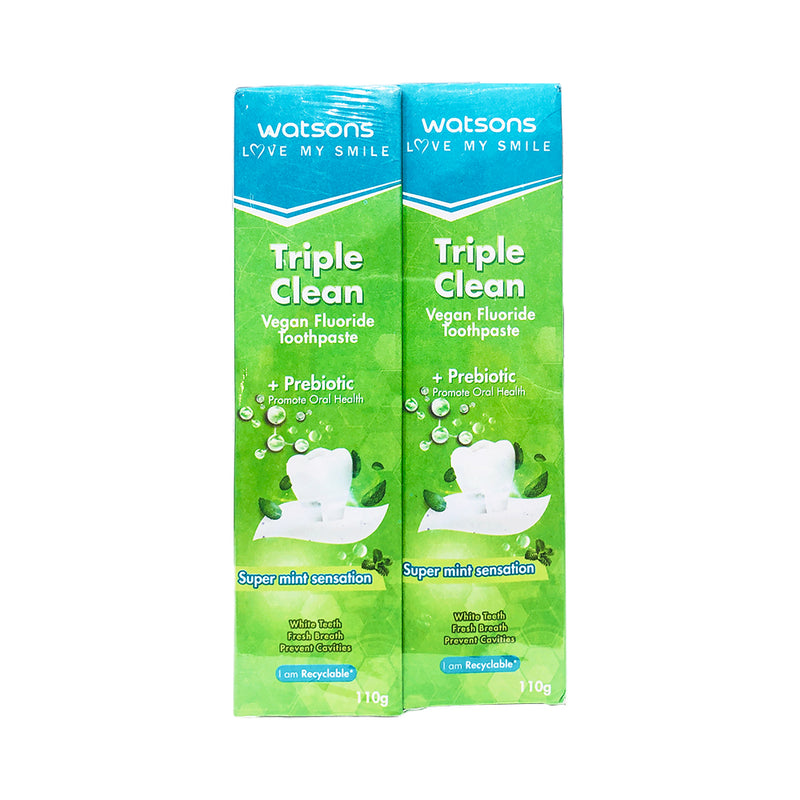 Watsons Love My Skin Triple Clean Vegan Fluoride Toothpaste 110g x 2's