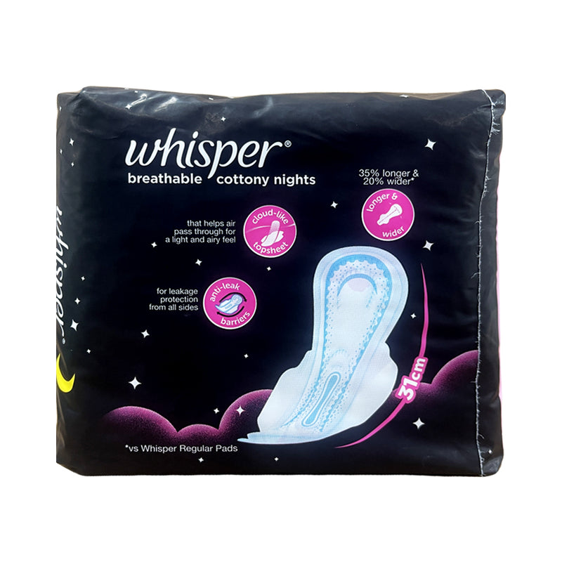 Whisper Cottony Soft Nights Wings 10 Pads