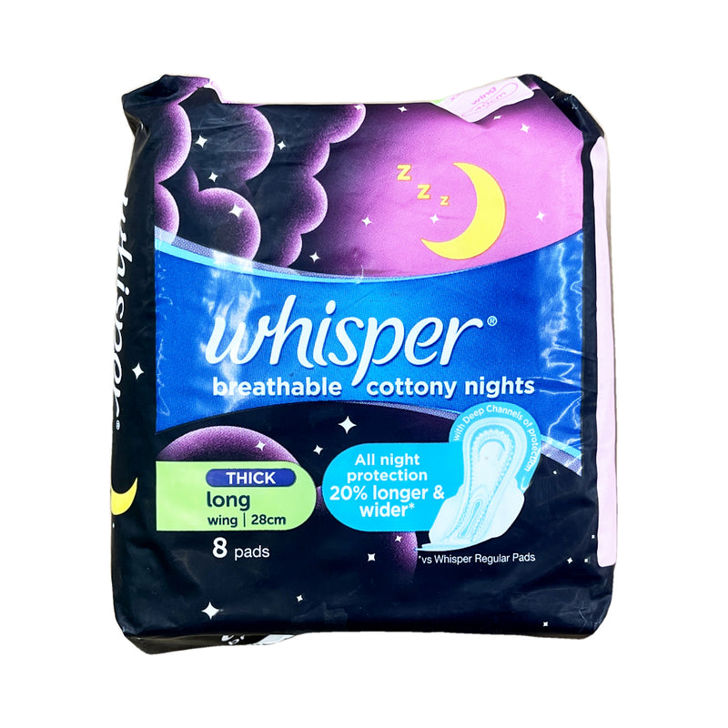 Whisper Cottony Soft Overnight Wings 8 Pads