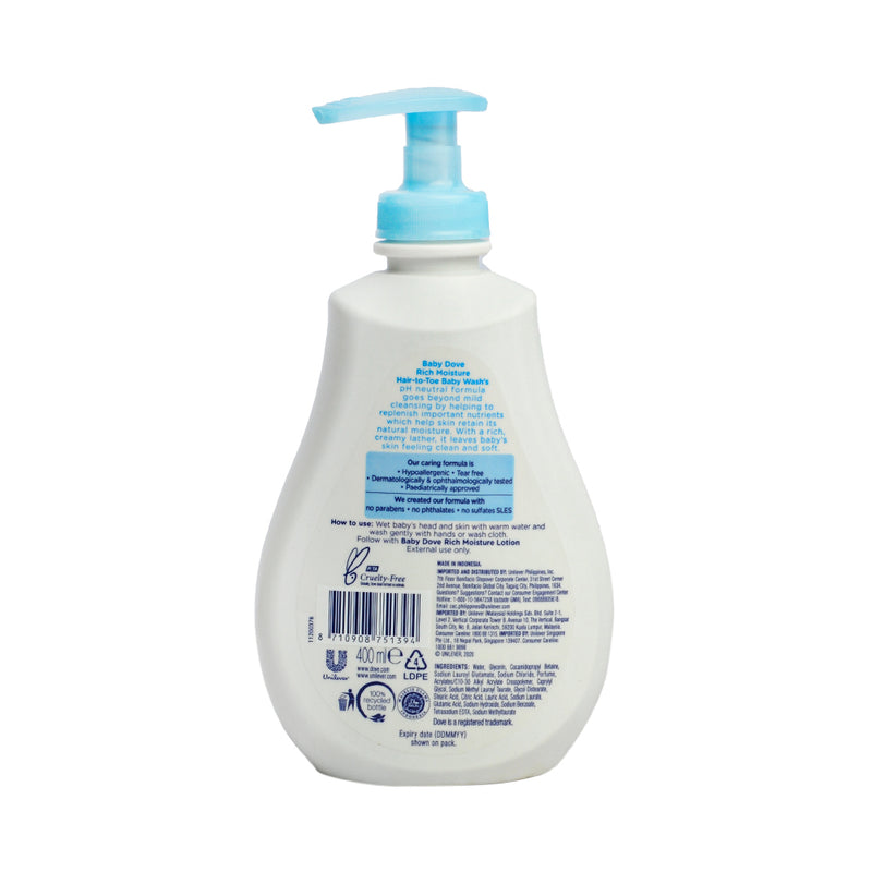 Dove Hair To Toe Baby Wash Rich Moisture 400ml