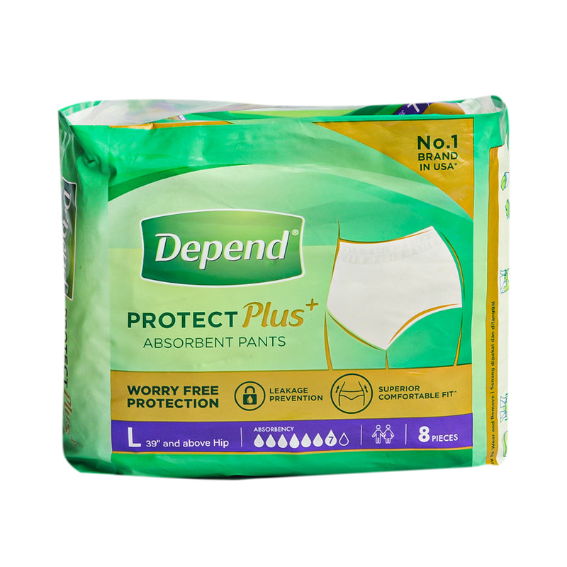 Depend Protect Plus Absorbent Pants Adult Diaper Large 8's