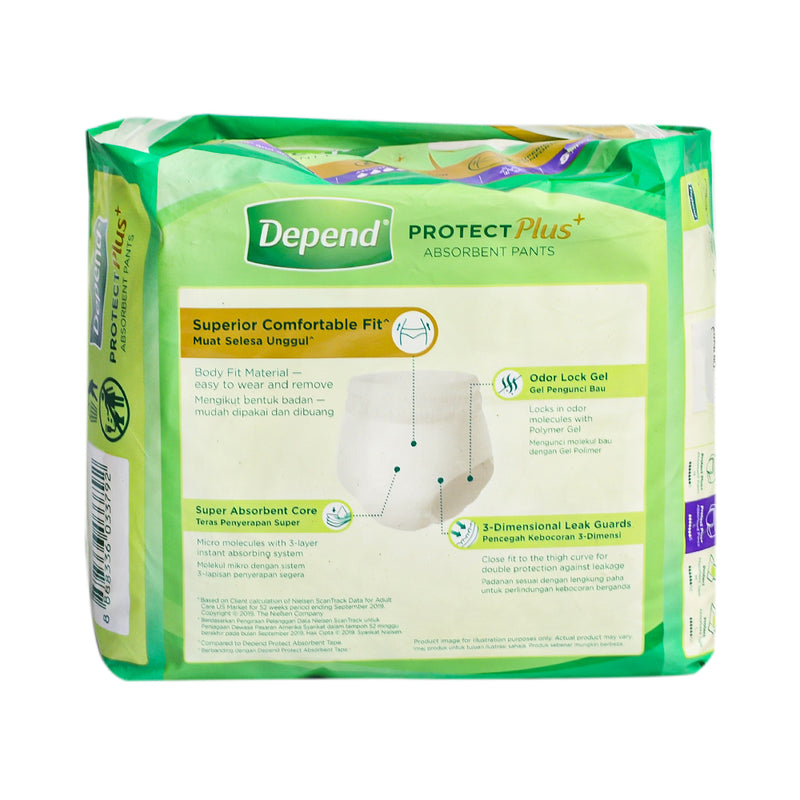 Depend Protect Plus Absorbent Pants Adult Diaper Large 8's