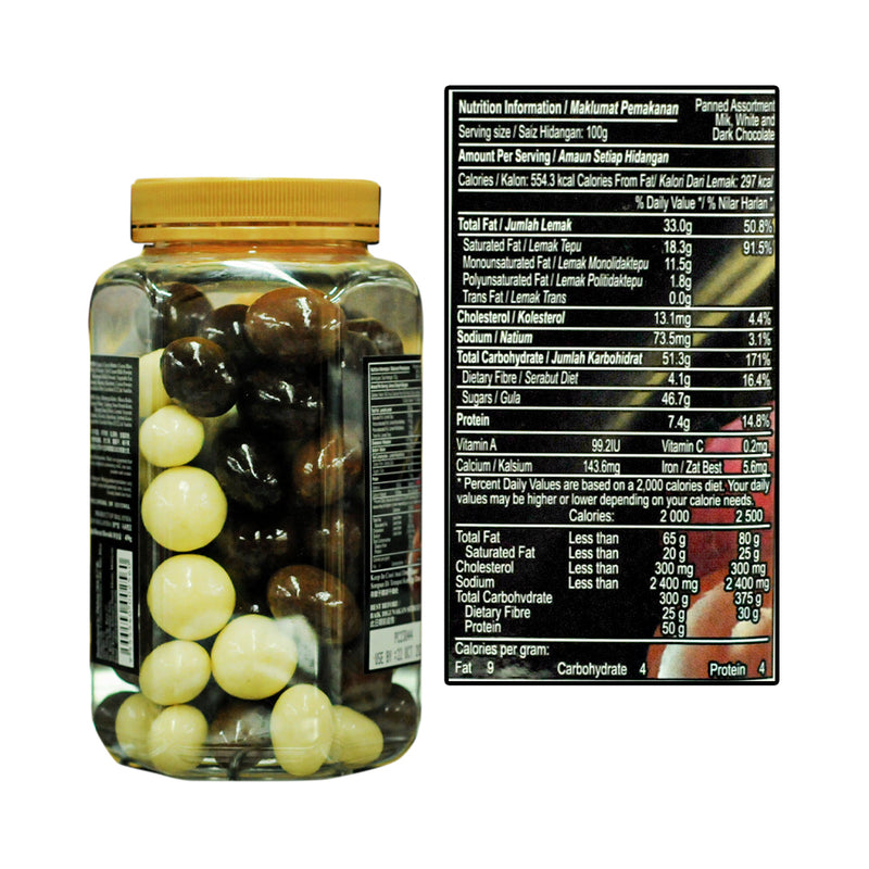 Alfredo Jar Assortment Milk, Dark And White Chocolate 450g