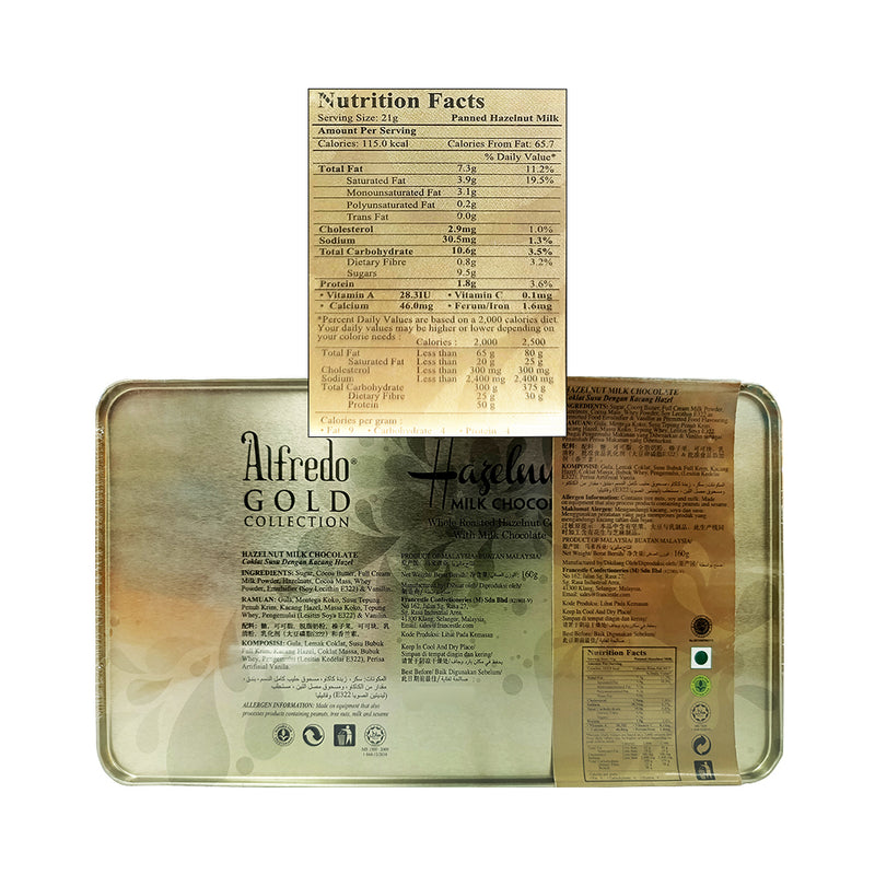 Alfredo Gold Collection Hazelnut Milk Chocolate Tin 160g