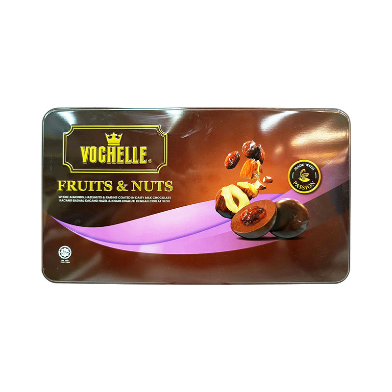 Vochelle Dairy Milk Chocolate Tin Fruit And Nuts 205g