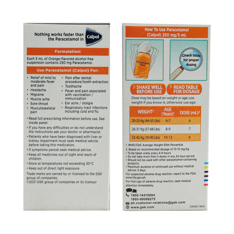 Calpol Paracetamol 250mg/5ml Suspension Orange 60ml