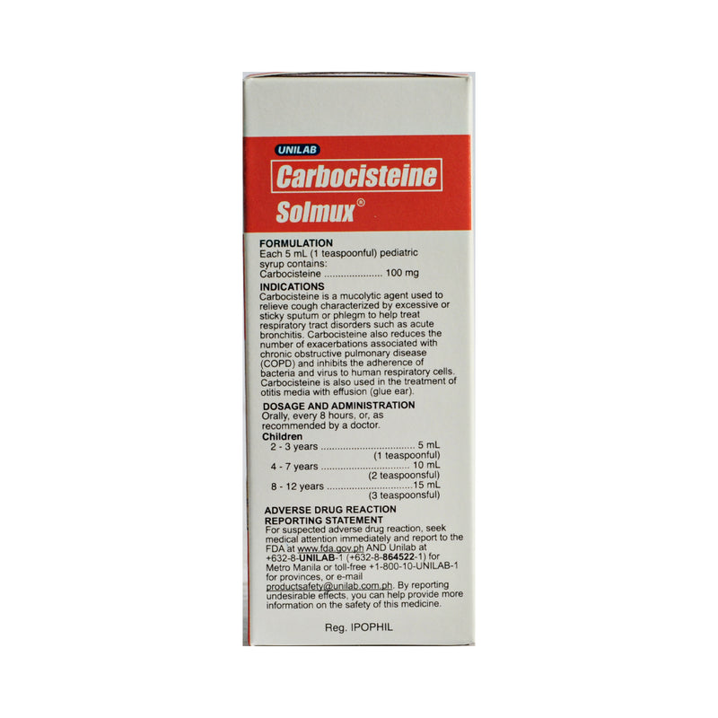 Solmux Carbocisteine 100mg/5ml Syrup 60ml