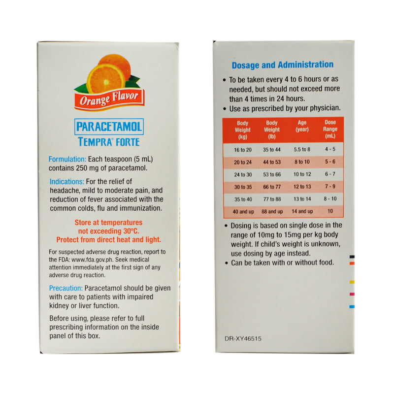 Tempra Forte Paracetamol 250mg/5ml Syrup Orange 60ml