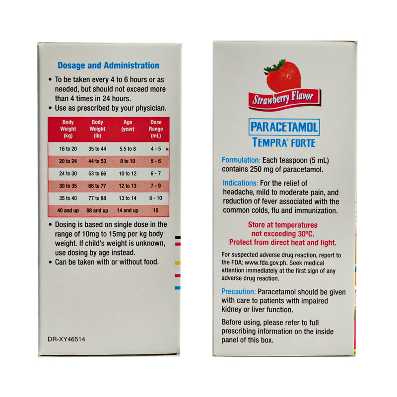 Tempra Forte Paracetamol 250mg/5ml Syrup Strawberry 60ml