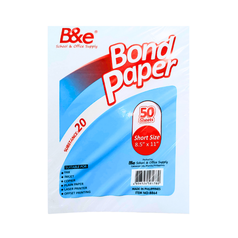 B And E Bond Paper Substance 20 Short 50's