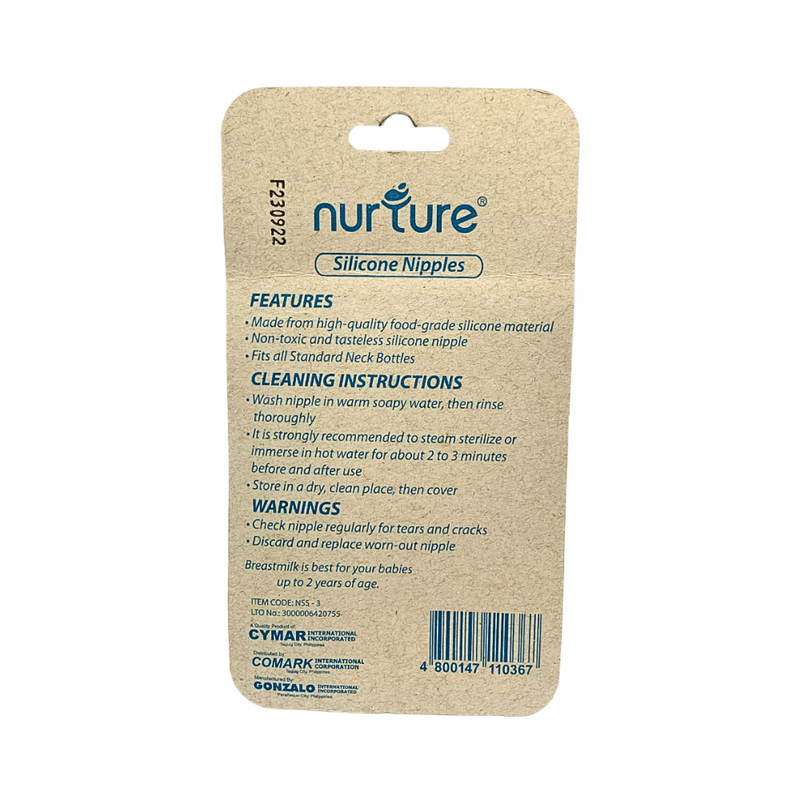 Nurture Silicon Nipples Blister Card Small 3's