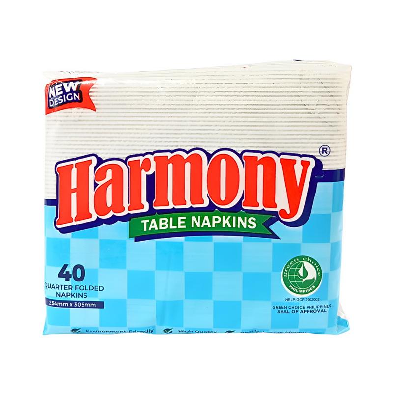 Harmony Table Napkins Quarter-Folded 1 Ply 40 Sheets