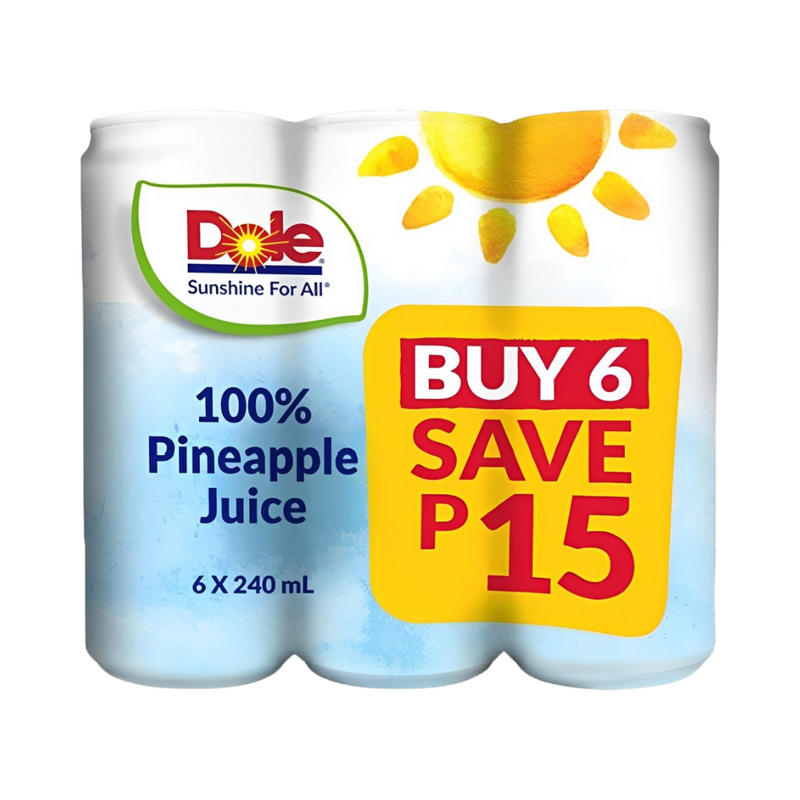 Dole Singles Juice Drink 100% Pineapple Unsweetened 240ml X 6's