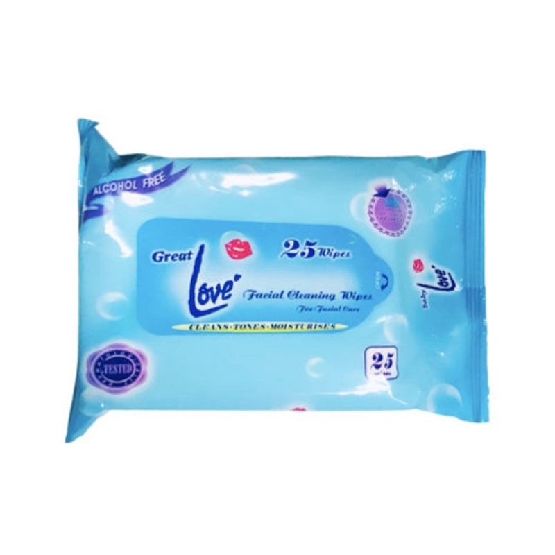 Great Love Facial Wipes Blue 25 Sheets