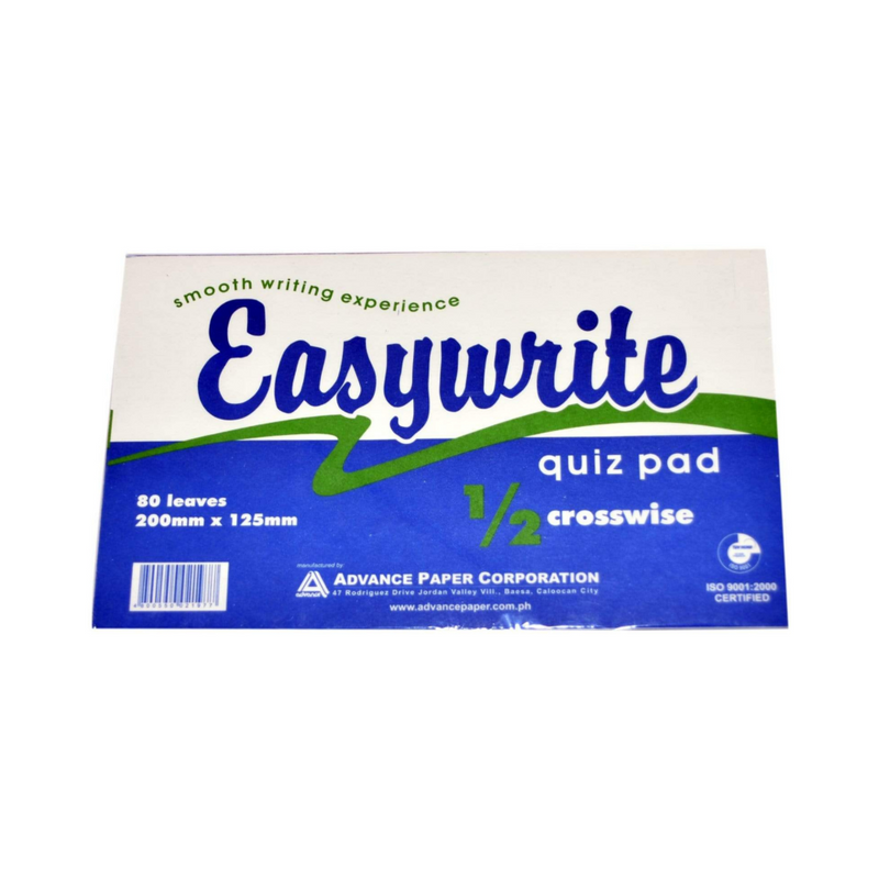 Easywrite Quiz Pad 1/2 Crosswise 80 leaves