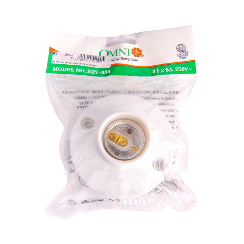 Omni E27-030 Ceiling Receptacle 3 1/2in Diameter With Screw White