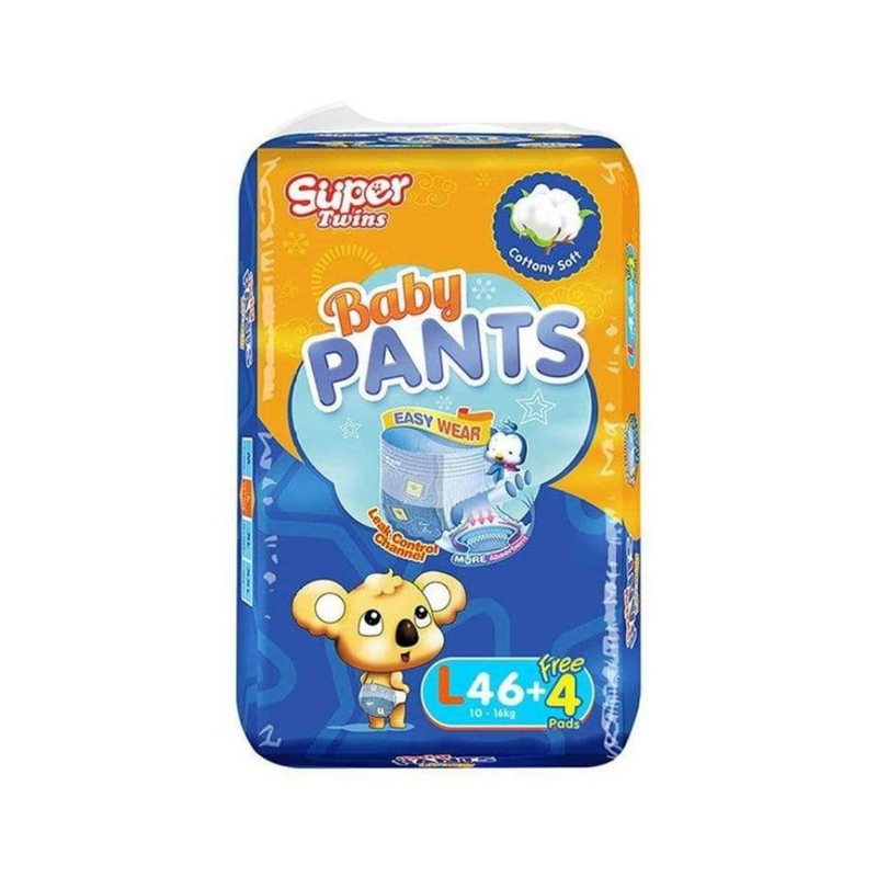 Super Twins Baby Pants Diaper Jumbo Pack Large 46's + 4 Free Pads