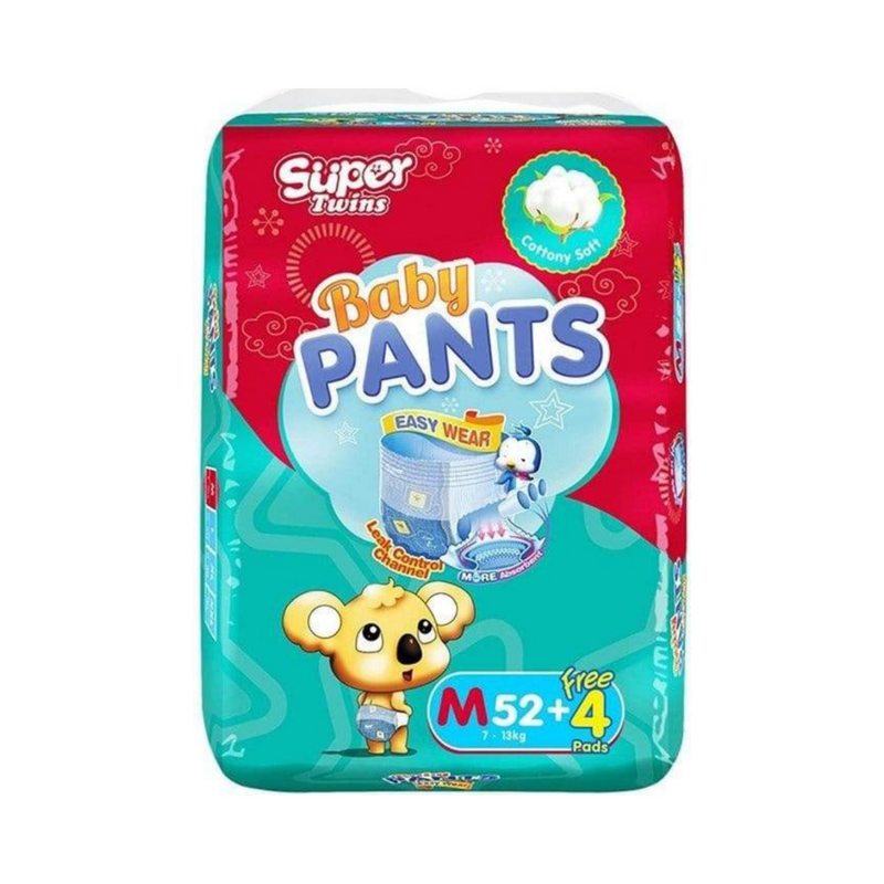 Super Twins Baby Pants Diaper Jumbo Pack Medium 52's +4 Free Pads