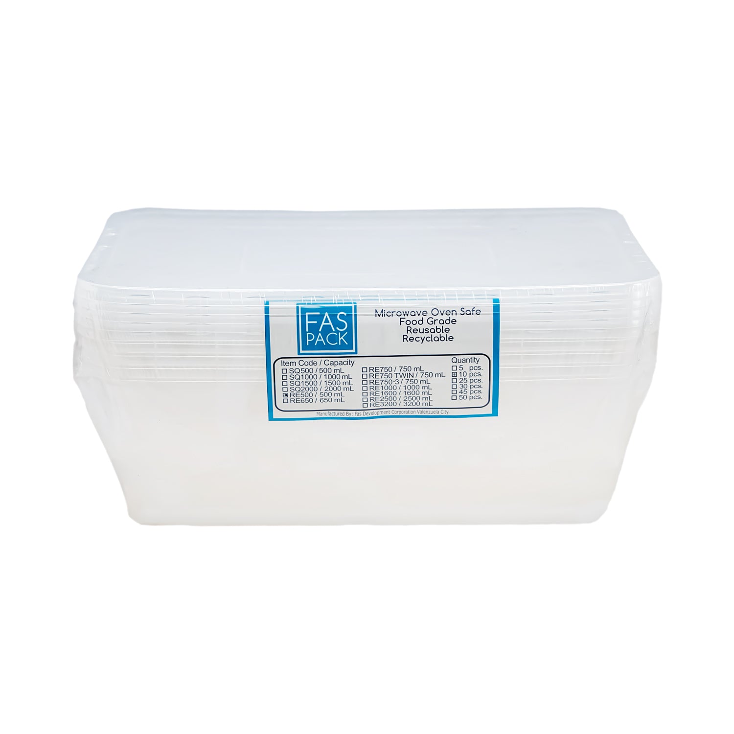 Fas Pack RE500 Plastic Container 10's