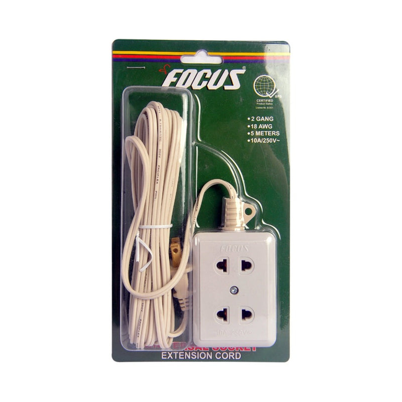 Focus 2 Gang Universal Outlet With 5M Cord