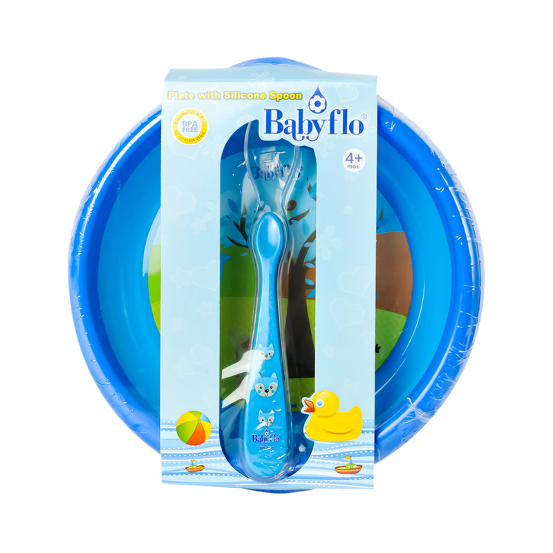 Babyflo Plate With Silicone Spoon Blue