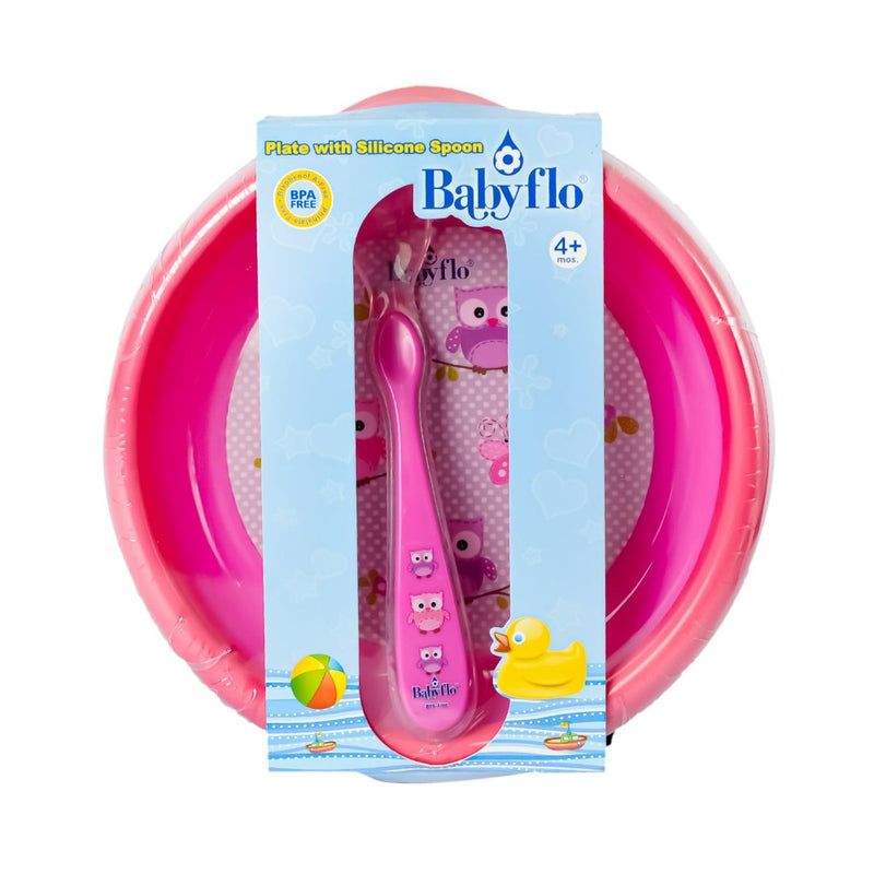 Babyflo Plate With Silicone Spoon Pink