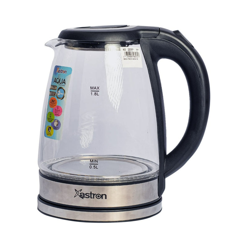 Astron Aqua Electric Glass Kettle with LED Light Fast boiling 1.8L