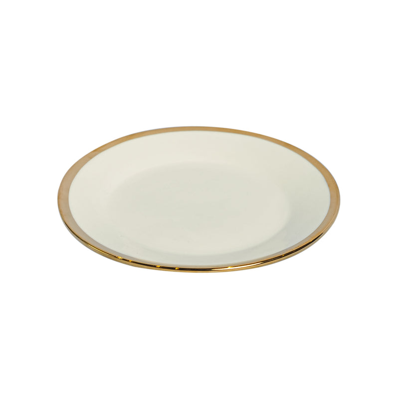 Ideal Living Flat Plate With Gold Rim White 7in