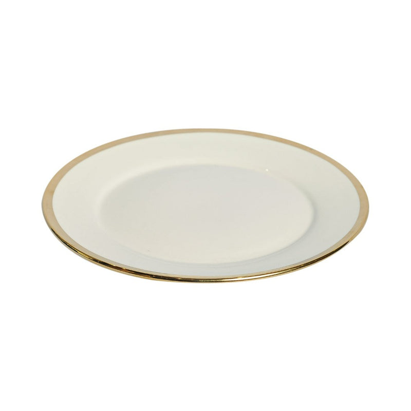 Ideal Living Flat Plate With Gold Rim White 9in