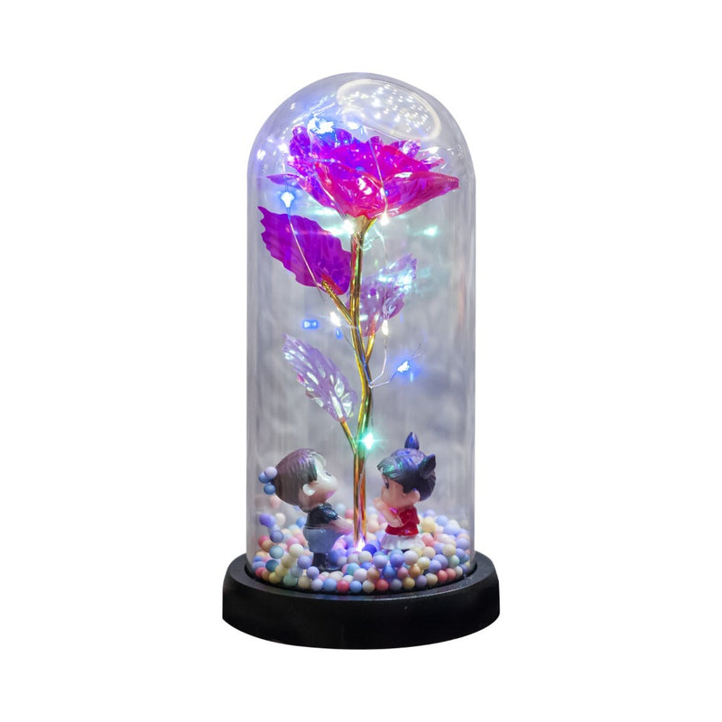 Ideal Living Artificial Rose In Glass Dome With Lights Pink