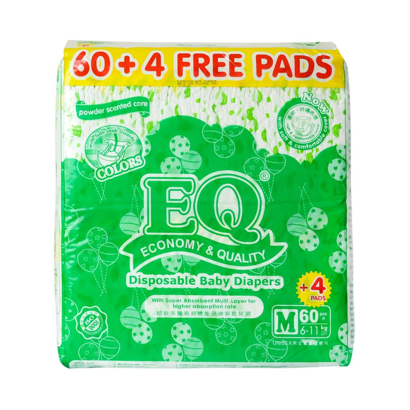 EQ Colors Baby Diaper Jumbo Pack Medium 60's + 4 Free Pads