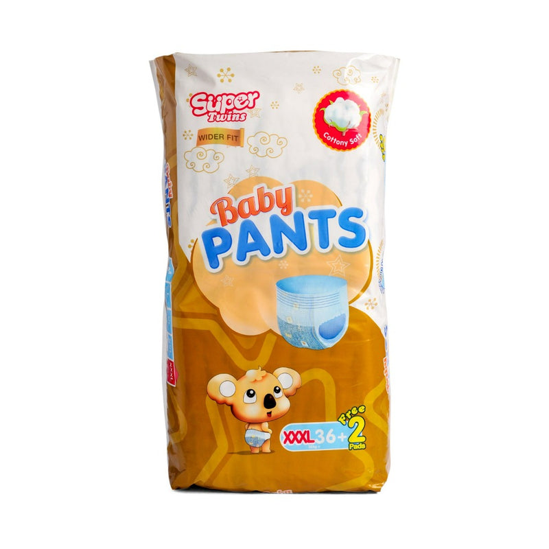 Super Twins Baby Pants Diaper Jumbo Pack XXXL 36's + 2 Free Pads
