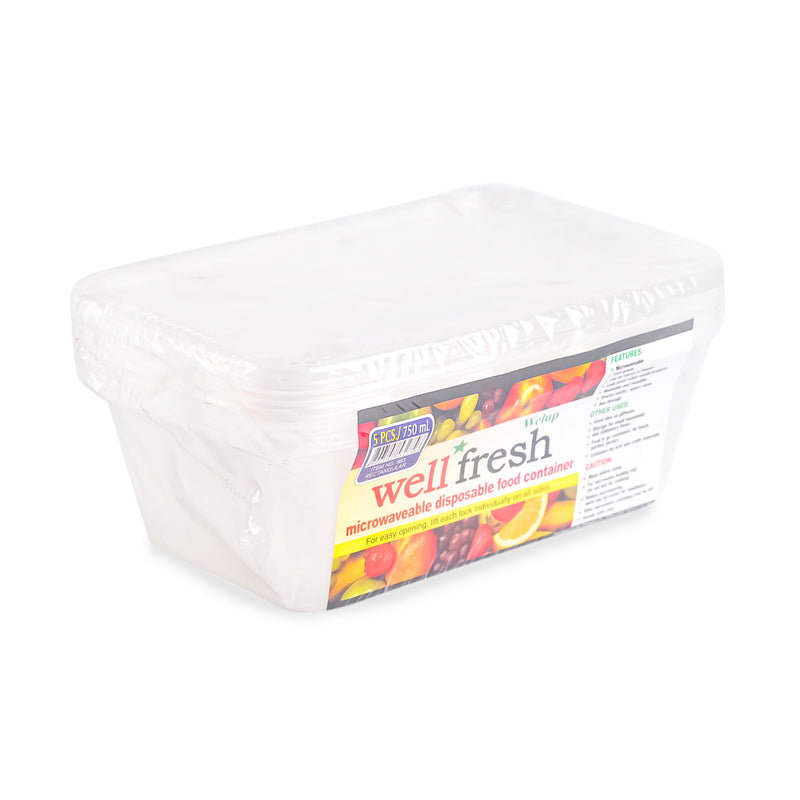 Well Fresh Micro Container Rectangular with Flat Lid 750ml 5's