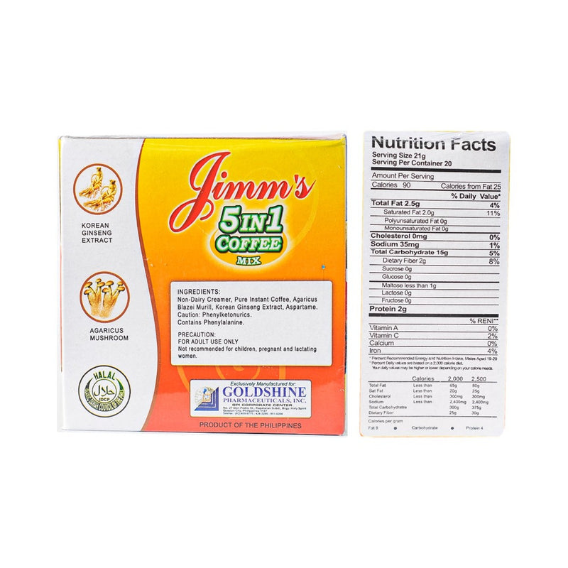 Jimm's 5 in1 Coffee Mix Sugarfree 21g x 20 Sachets